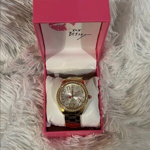 Betsey Johnson Gold Crystal-Accent Women's Bracelet Watch